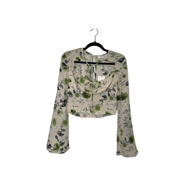 Emory Park Floral Print Long Sleeve Tie Front Crop Top - Size S NWT - Picture 1 of 6